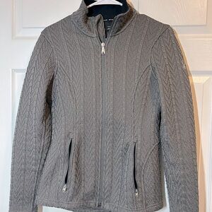 Spyder Cable Knit Fleece Lined Jacket Women's Medium Gray Zip Ski Core Mock Neck